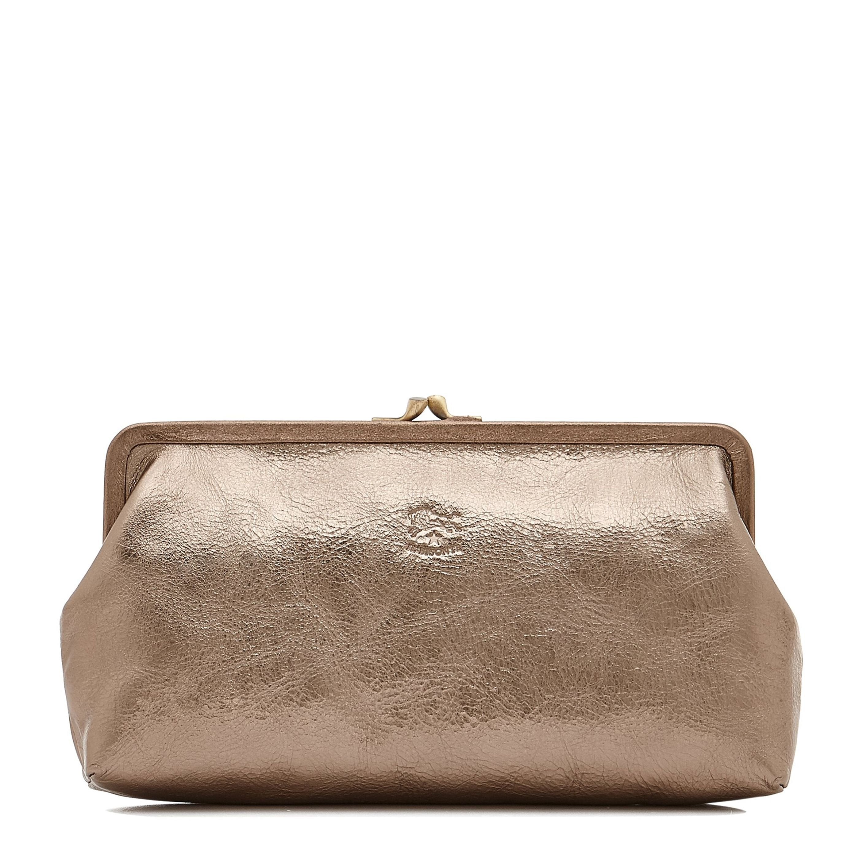 Manuela  Women's clutch bag in metallic leather color metallic bronze – Il  Bisonte