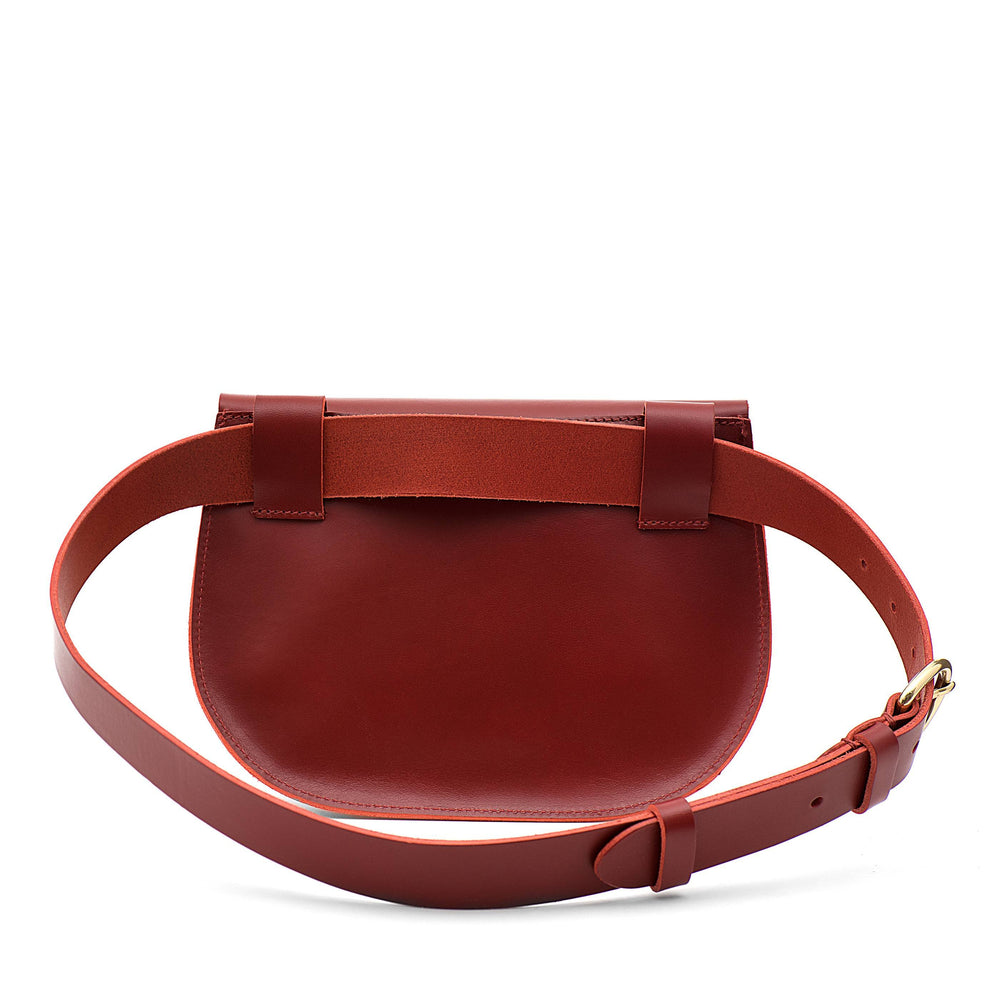 Parione | Sac banane pour femme en cuir couleur rouge rubis