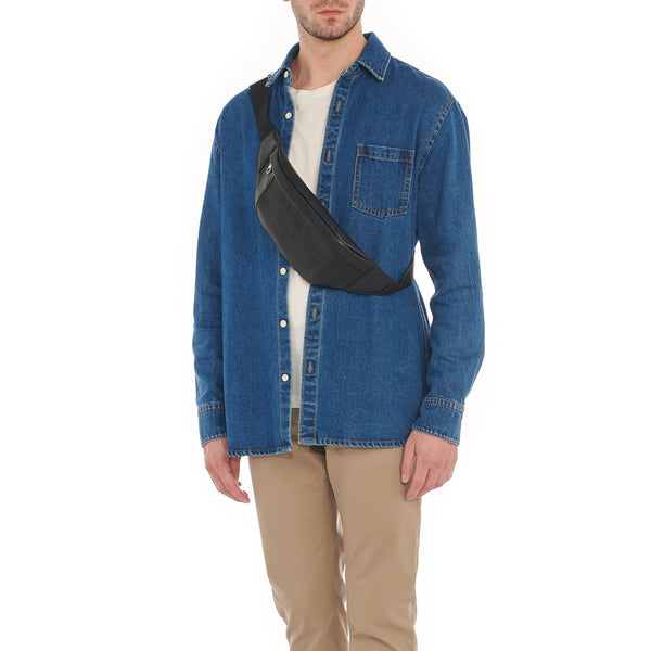 Cestello | Men's belt bag in vintage leather color black