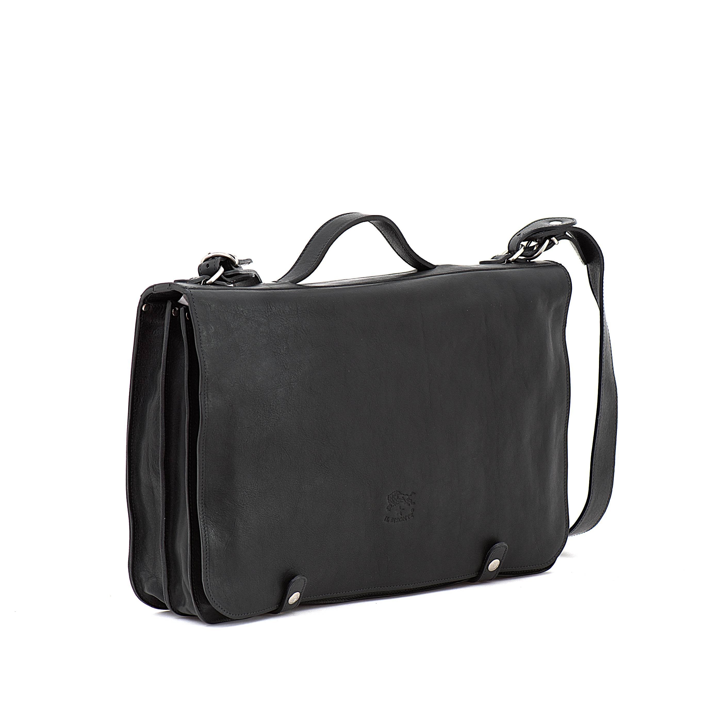 Briefcase in vintage leather color black