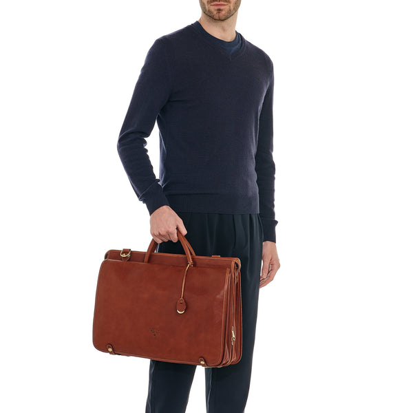 Men's briefcase in vintage leather color sepia