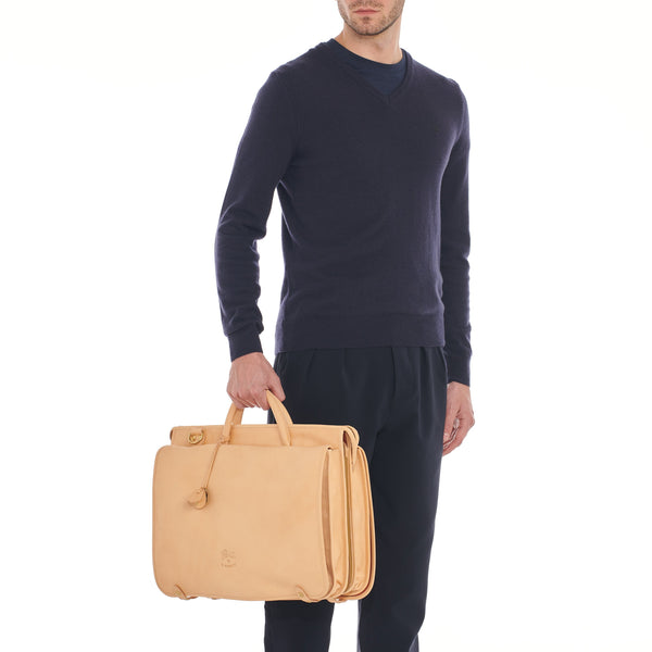 Serviette pour homme en cuir couleur naturel
