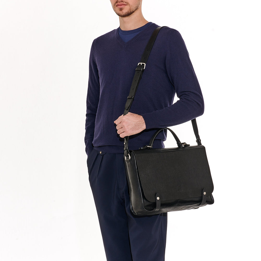 Brolio | Men's briefcase in vintage leather color black