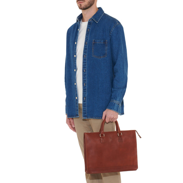 Meleto | Men's briefcase in vintage leather color sepia