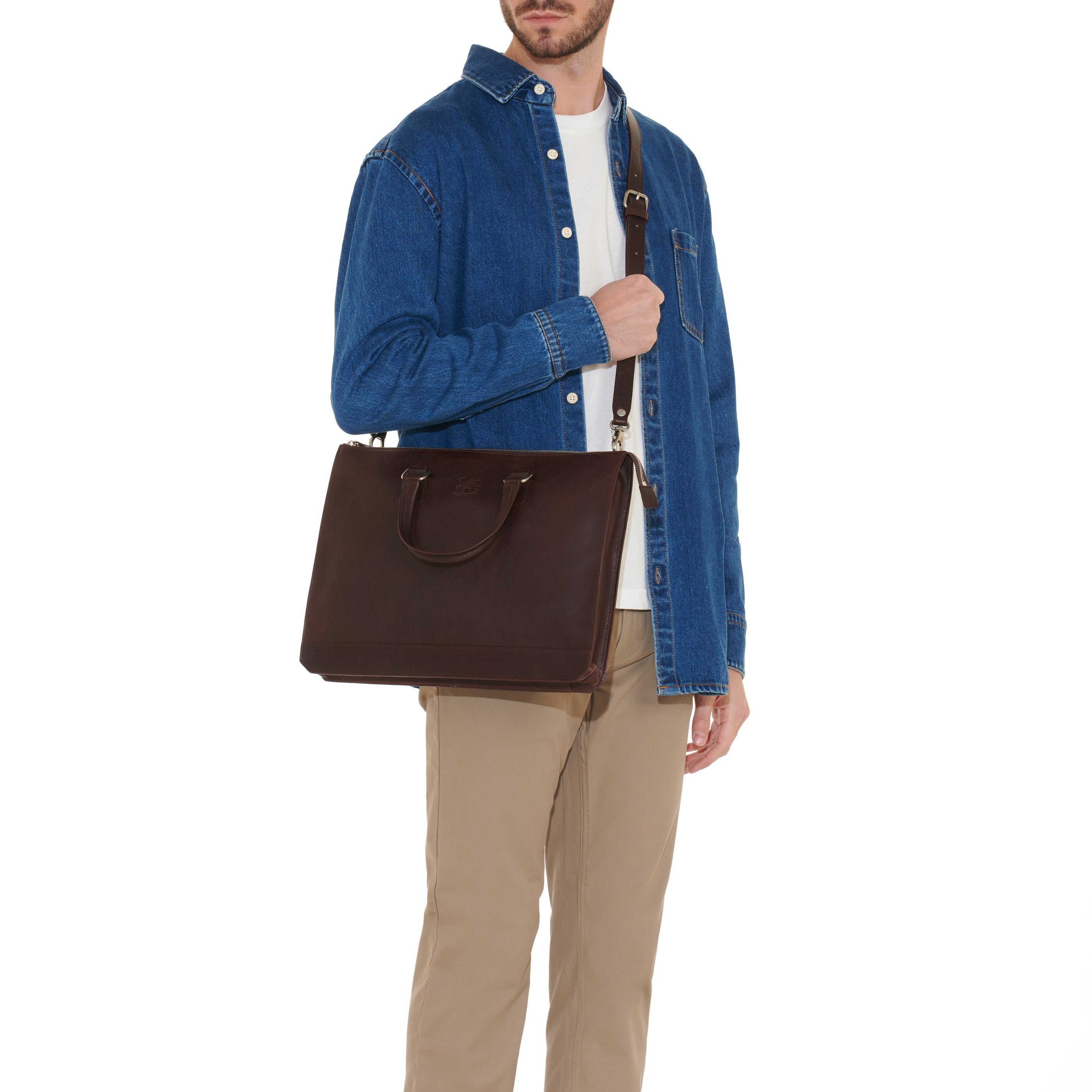Meleto | Men's briefcase in vintage leather color coffee
