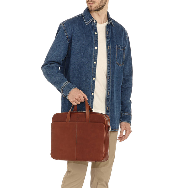 Galileo | Men's briefcase in vintage leather color sepia
