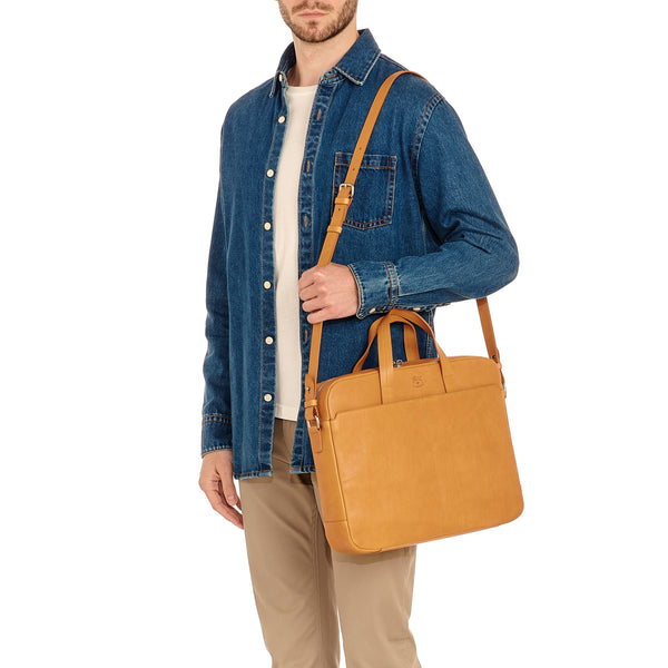 Galileo | Men's briefcase in vintage leather color natural