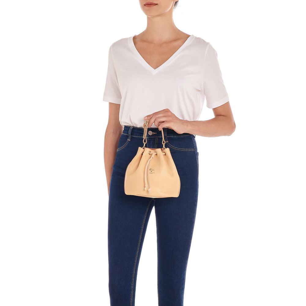 Sac seau pour femme en cuir couleur naturel