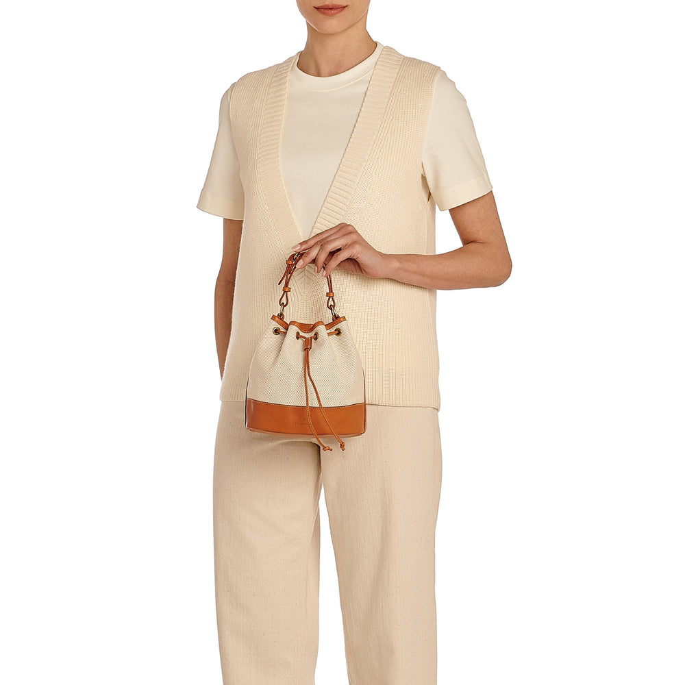 Marini | Women's bucket bag in fabric color natural / caramel