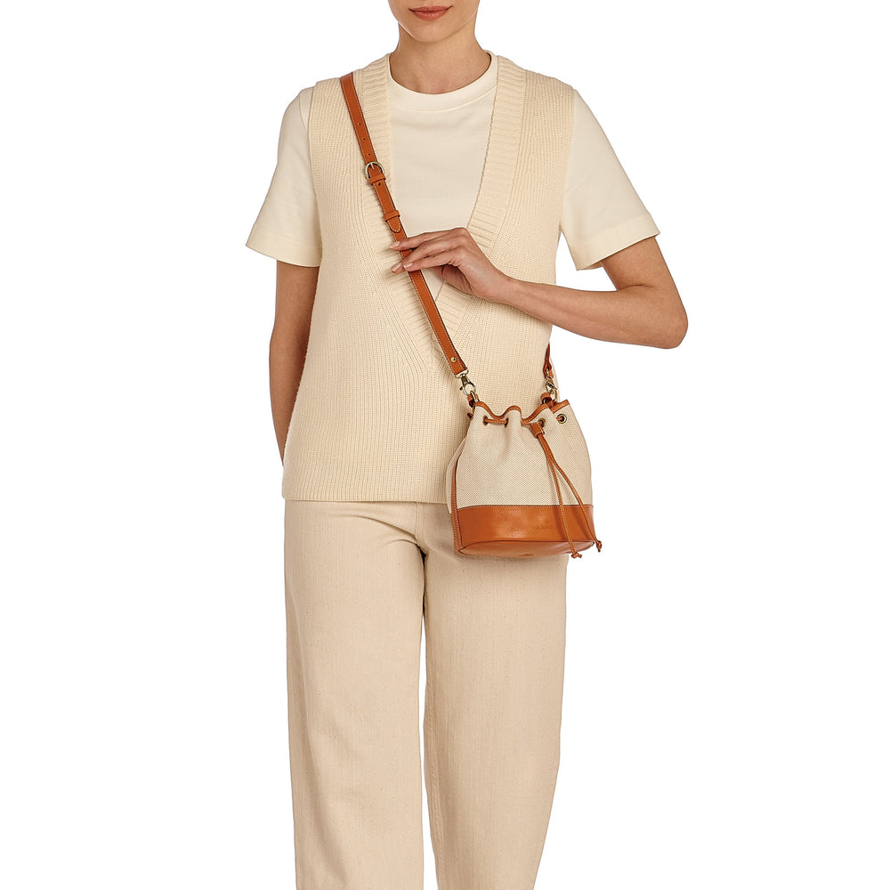 Marini | Women's bucket bag in fabric color natural / caramel