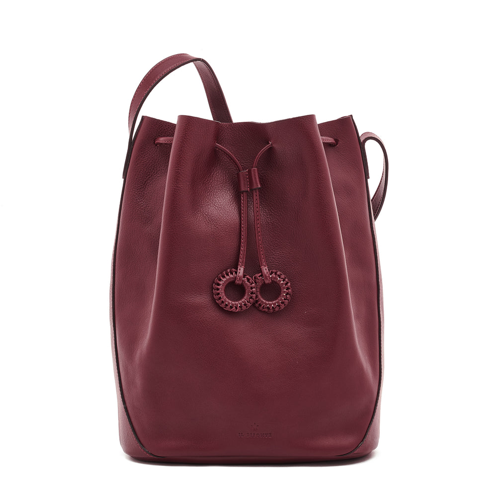 Tessa | Sac seau pour femme en cuir couleur cerise noire