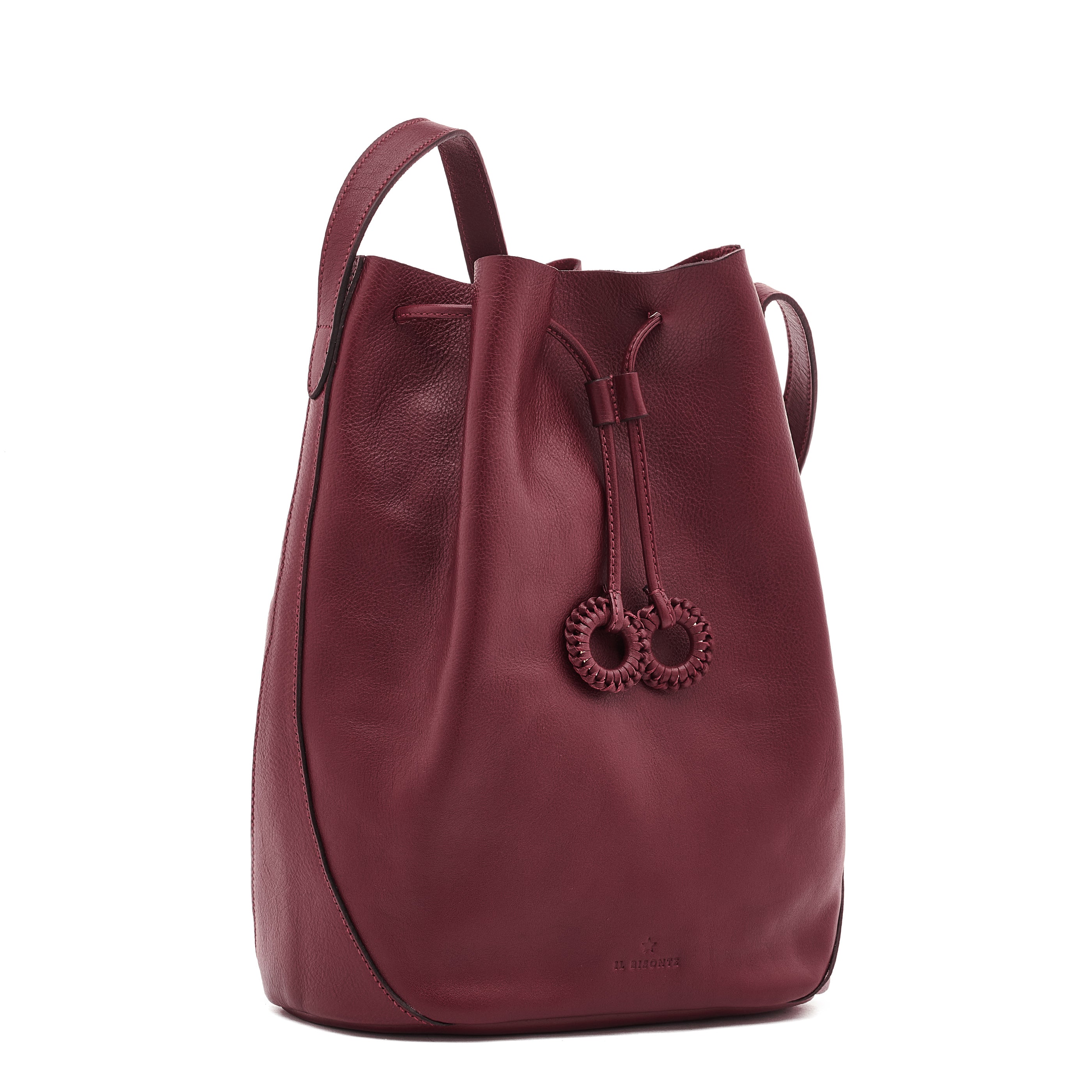 Tessa | Sac seau pour femme en cuir couleur cerise noire