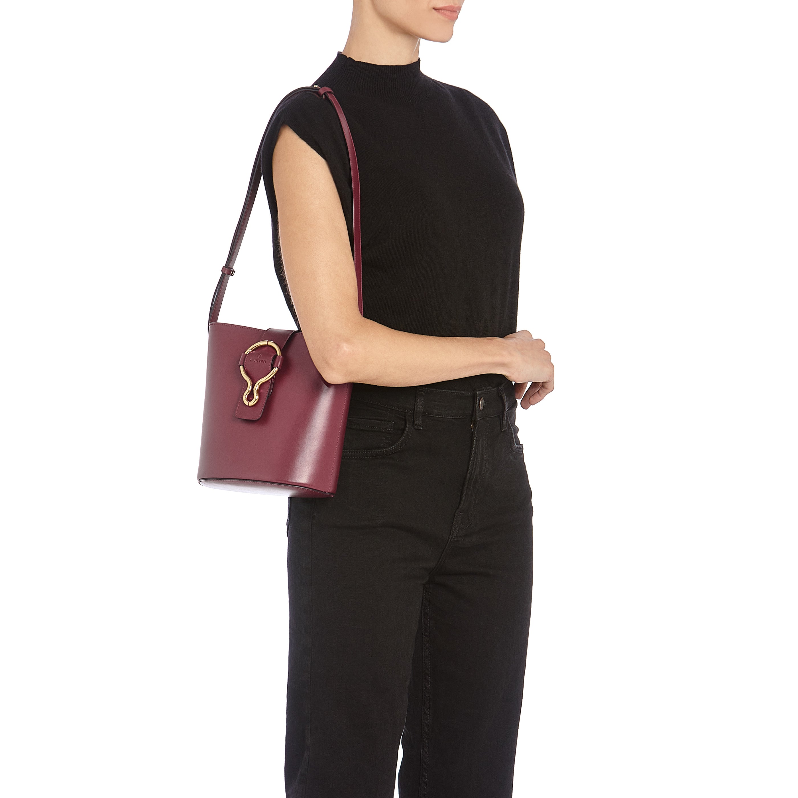 Consuelo | Sac seau pour femme en cuir couleur cerise noire