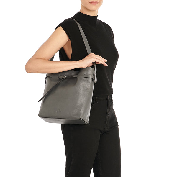 Elisa | Sac seau pour femme en cuir couleur grafite