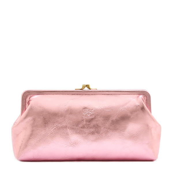 Manuela | Women's clutch bag in metallic leather color pink