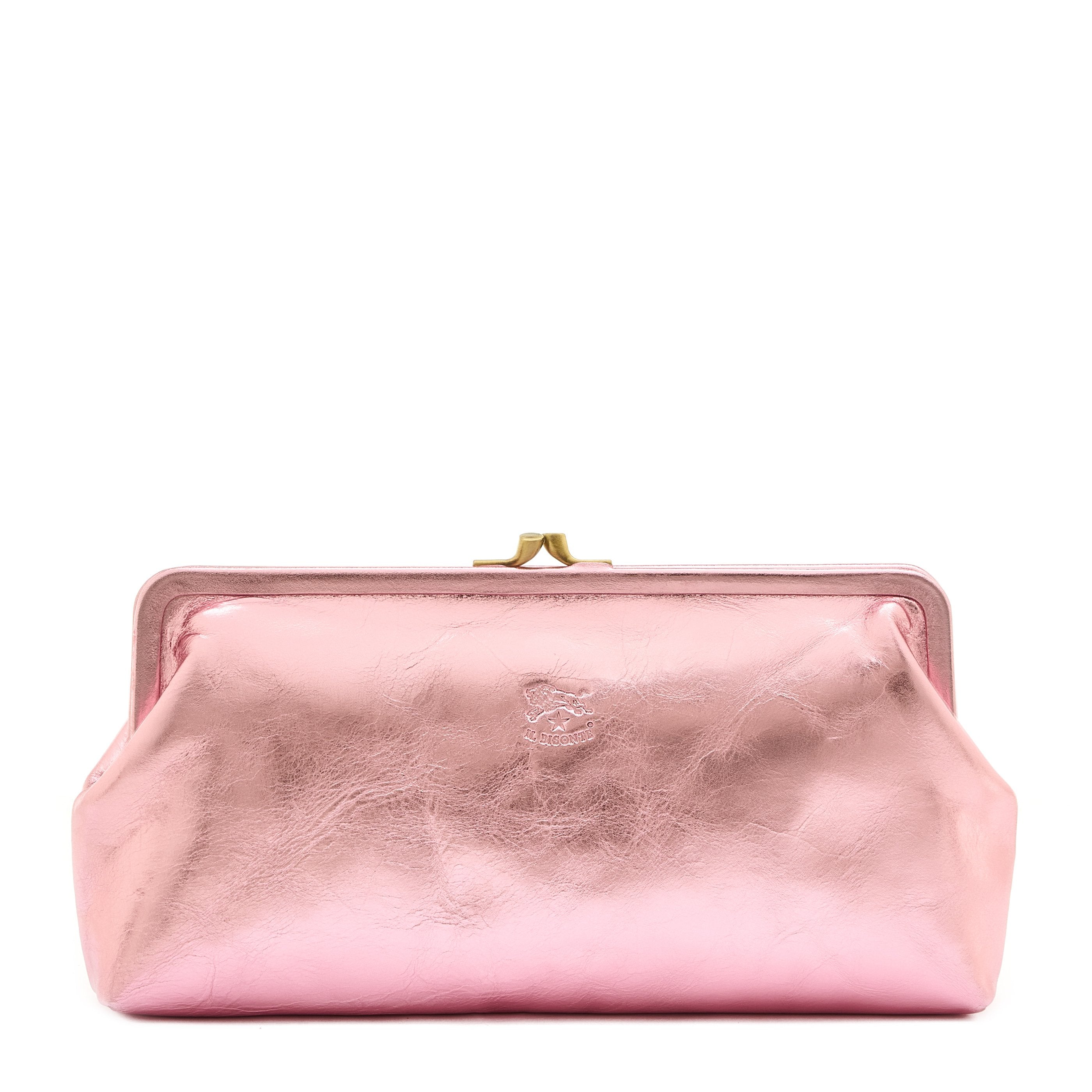 Manuela | Women's clutch bag in metallic leather color pink
