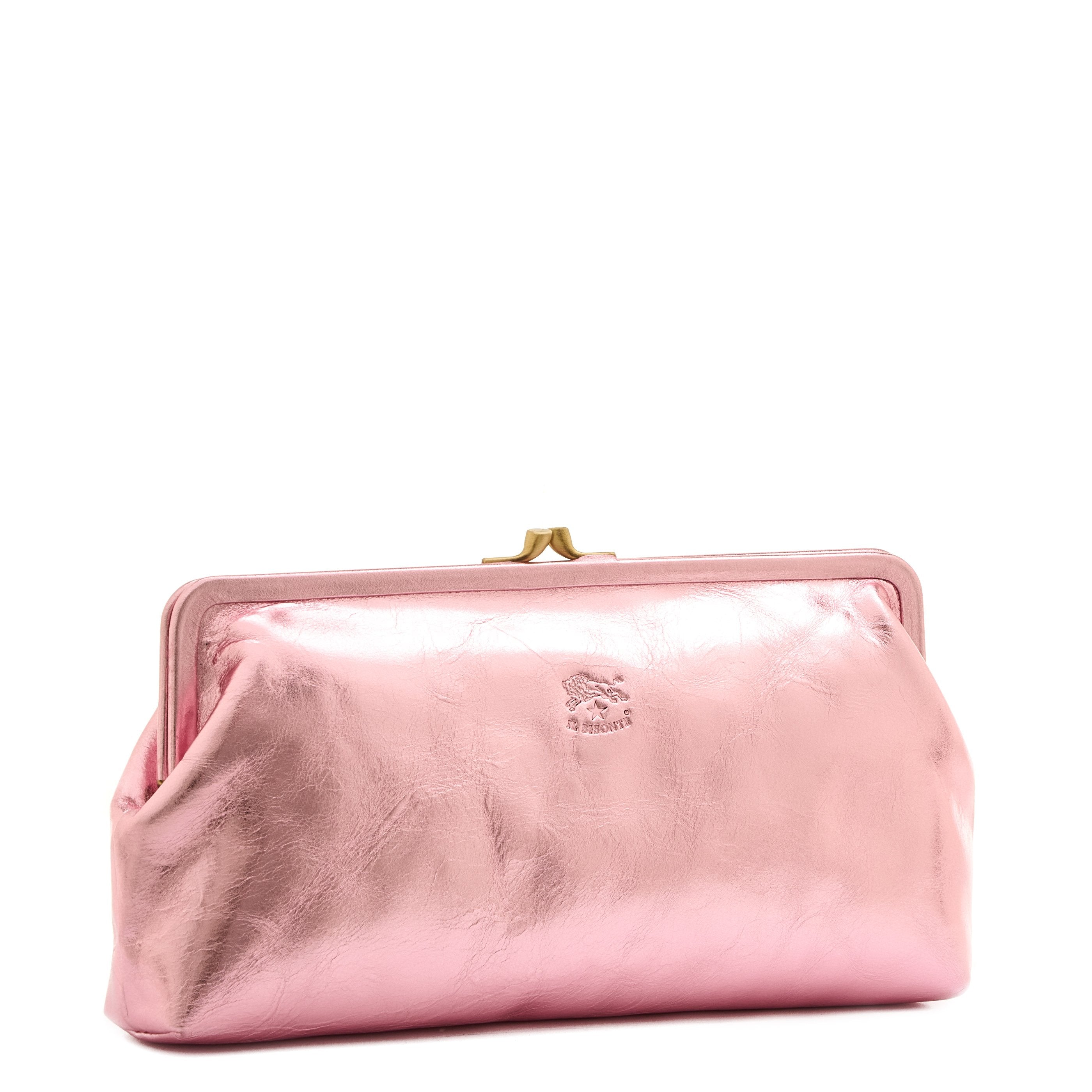 Manuela | Women's clutch bag in metallic leather color pink