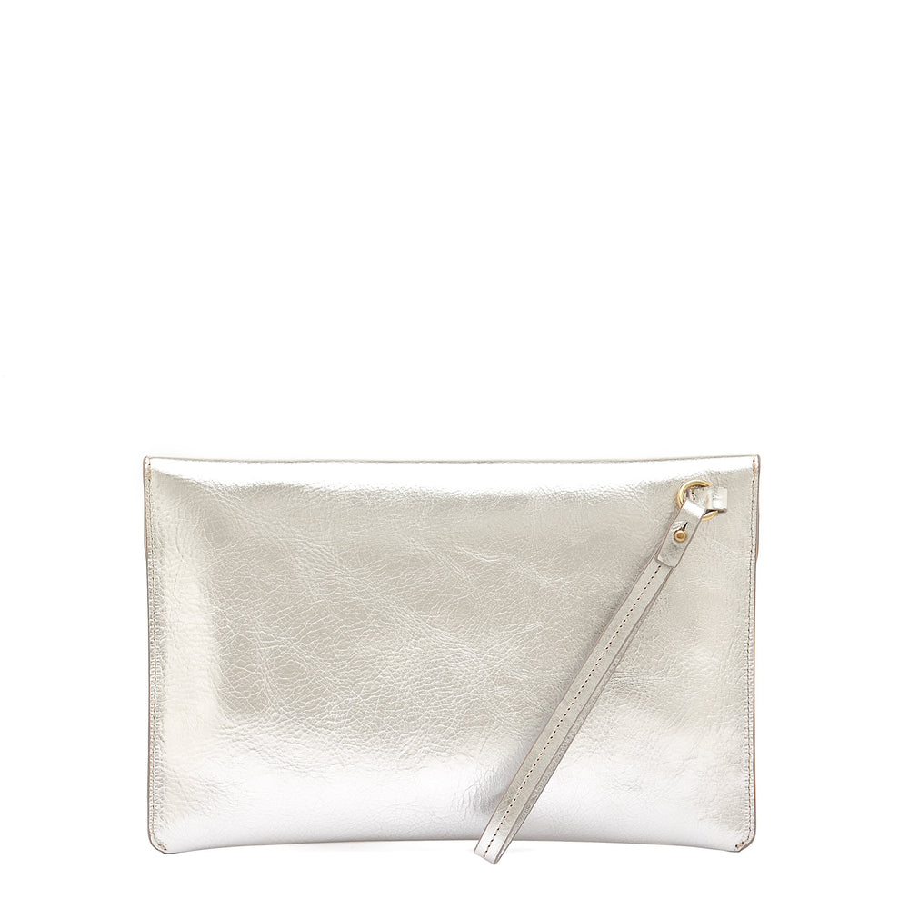 Esperia | Women's clutch bag in metallic leather color metallic silver