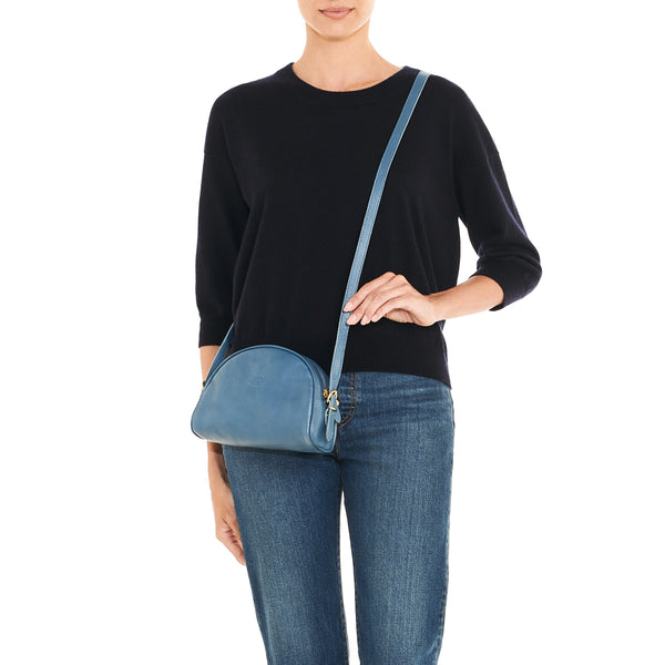 Women's crossbody bag in leather color blue denim
