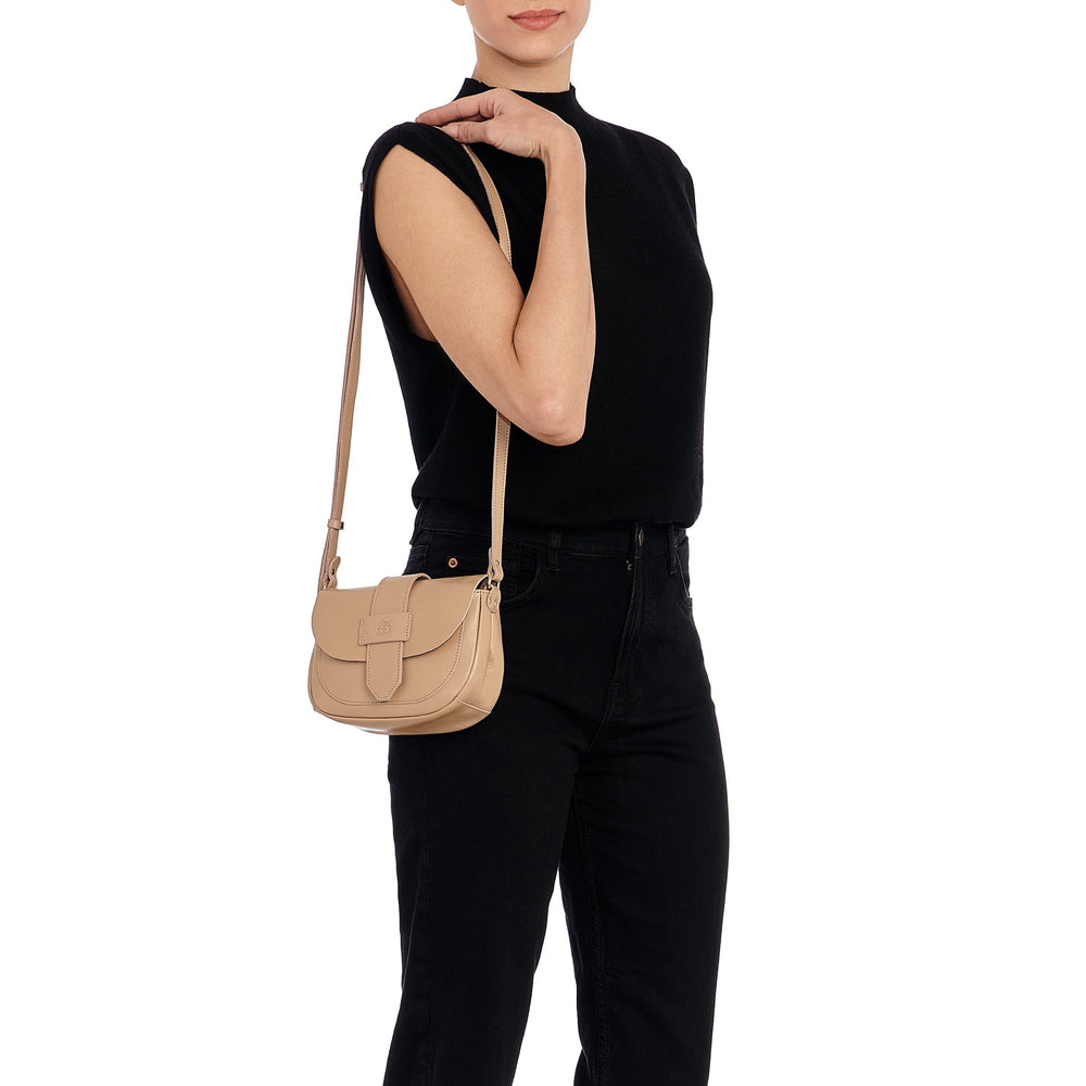 Fausta Small | Sac bandouliere pour femme en cuir couleur cafè au lait