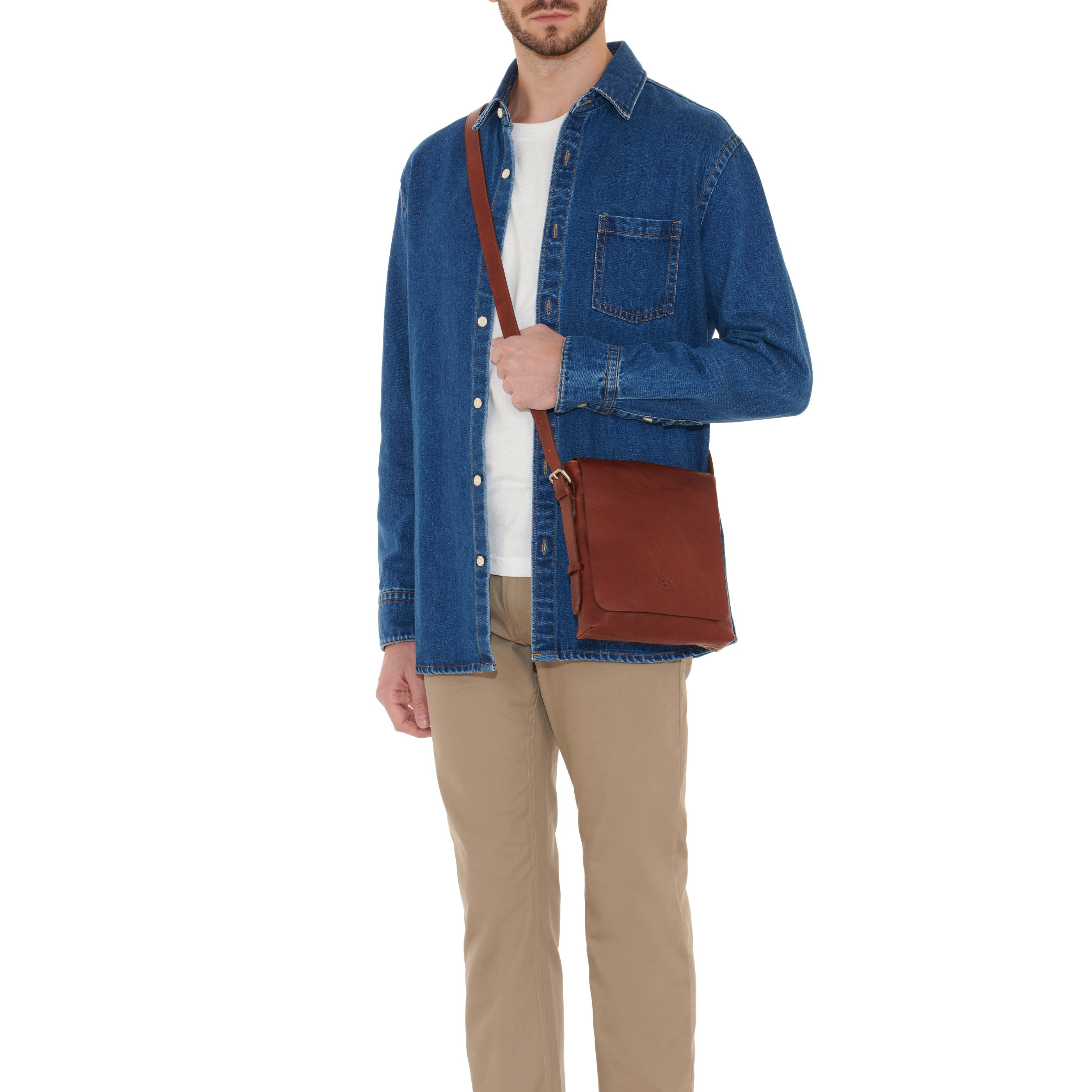 Brolio | Men's crossbody bag in vintage leather color sepia