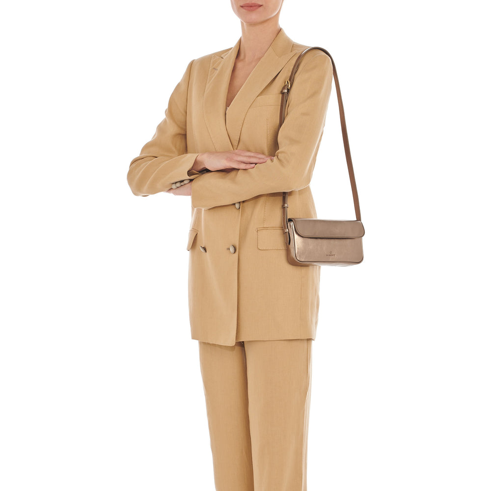 Studio | Sac bandouliere pour femme en cuir métallisé couleur métallique bronze