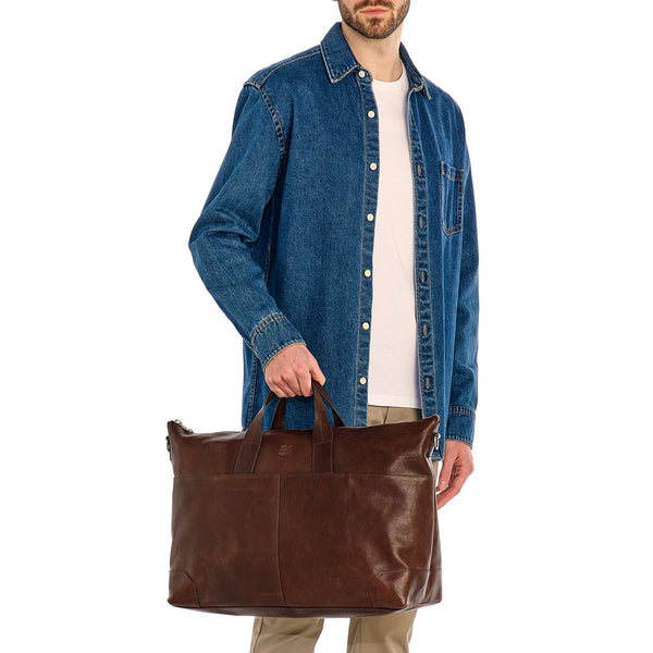 Galileo | Men's travel bag in vintage leather color coffee