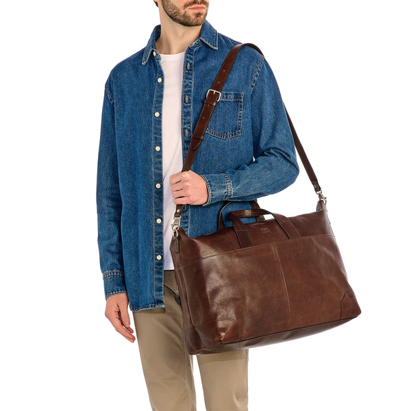 Galileo | Men's travel bag in vintage leather color coffee