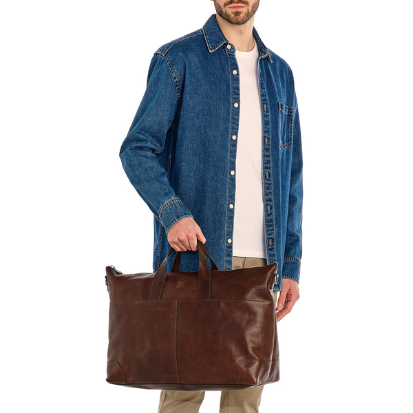 Galileo | Borsa da viaggio da uomo in pelle invecchiata colore caffè