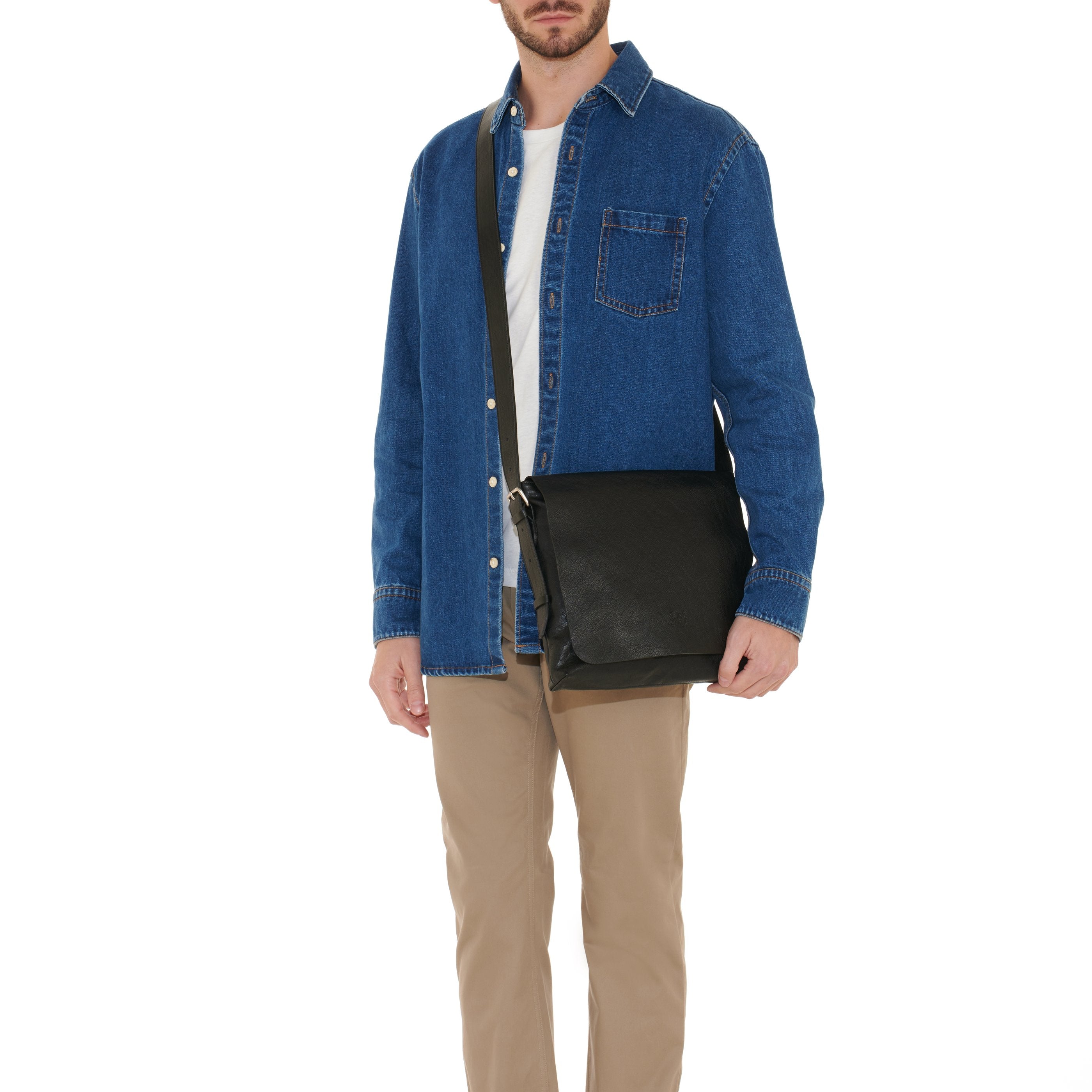 Brolio | Messenger da uomo in pelle invecchiata colore nero
