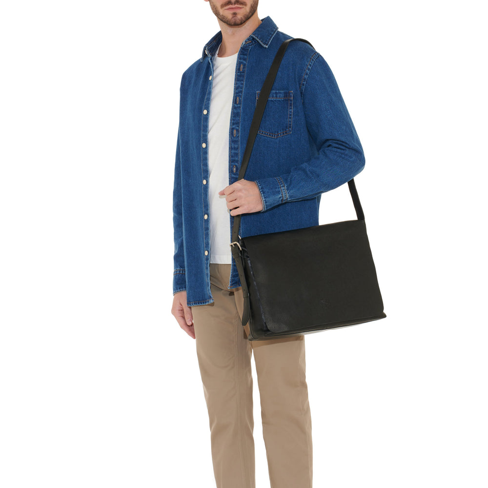 Brolio | Sac messenger pour homme en cuir vintage couleur noir