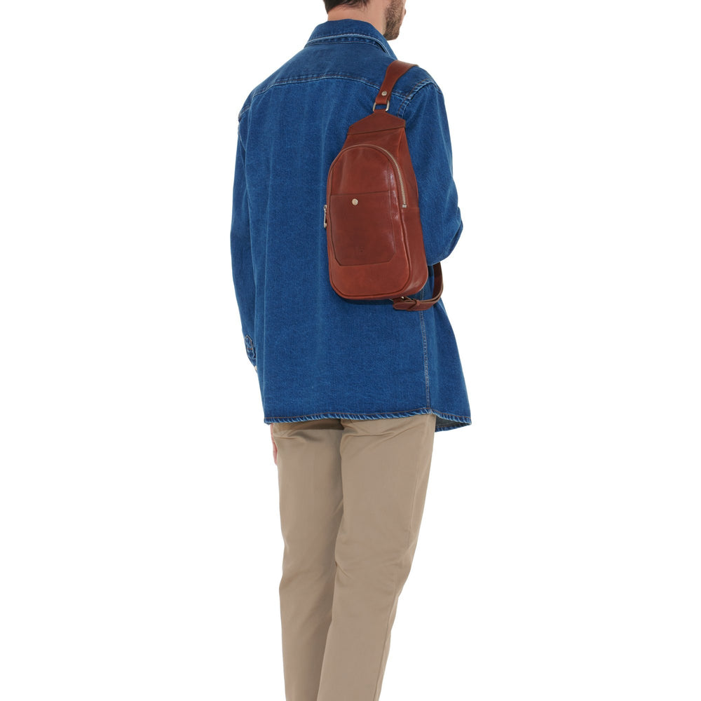 Cosimo | Men's one strap backpack in vintage leather color sepia