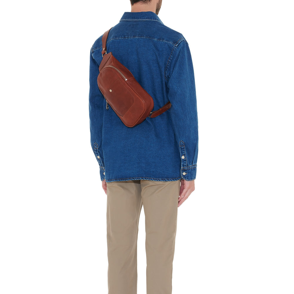 Cosimo | Men's one strap backpack in vintage leather color sepia