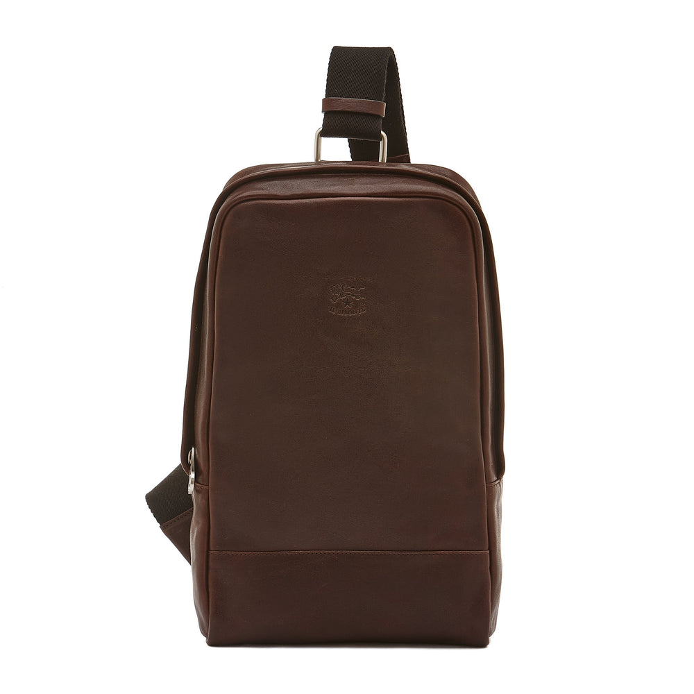 Cestello Men s one strap backpack in vintage leather color coffee Il Bisonte