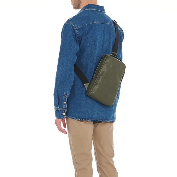 Cestello | Men's one strap backpack in vintage leather color forest