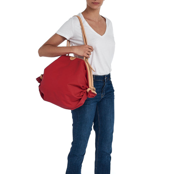 Caramella  | Women's shoulder bag in fabric color red/natural