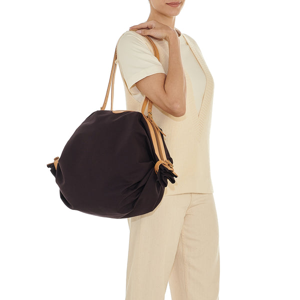 Caramella  | Women's shoulder bag in fabric color blue/natural
