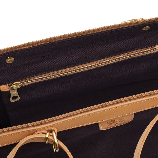 Caramella  | Women's shoulder bag in fabric color blue/natural