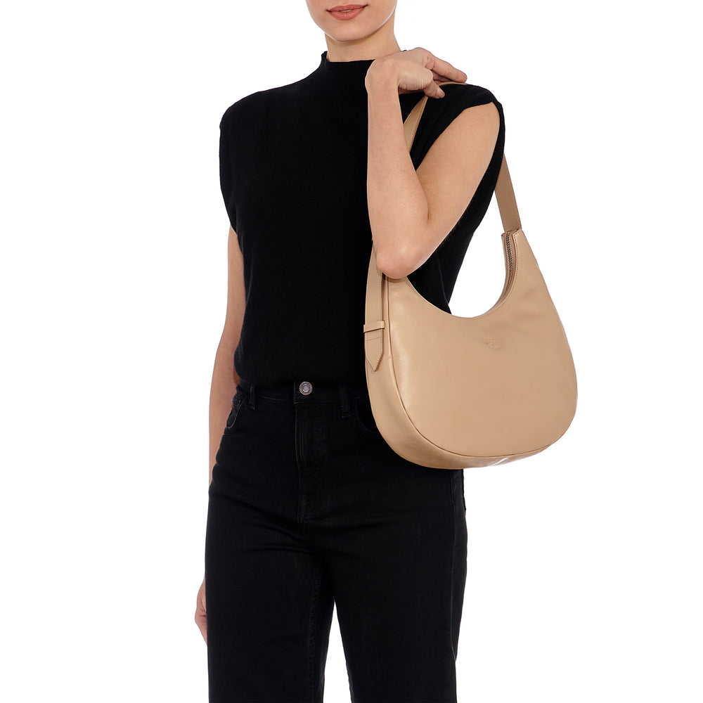 Belcanto | Sac epaule pour femme en cuir couleur café au lait