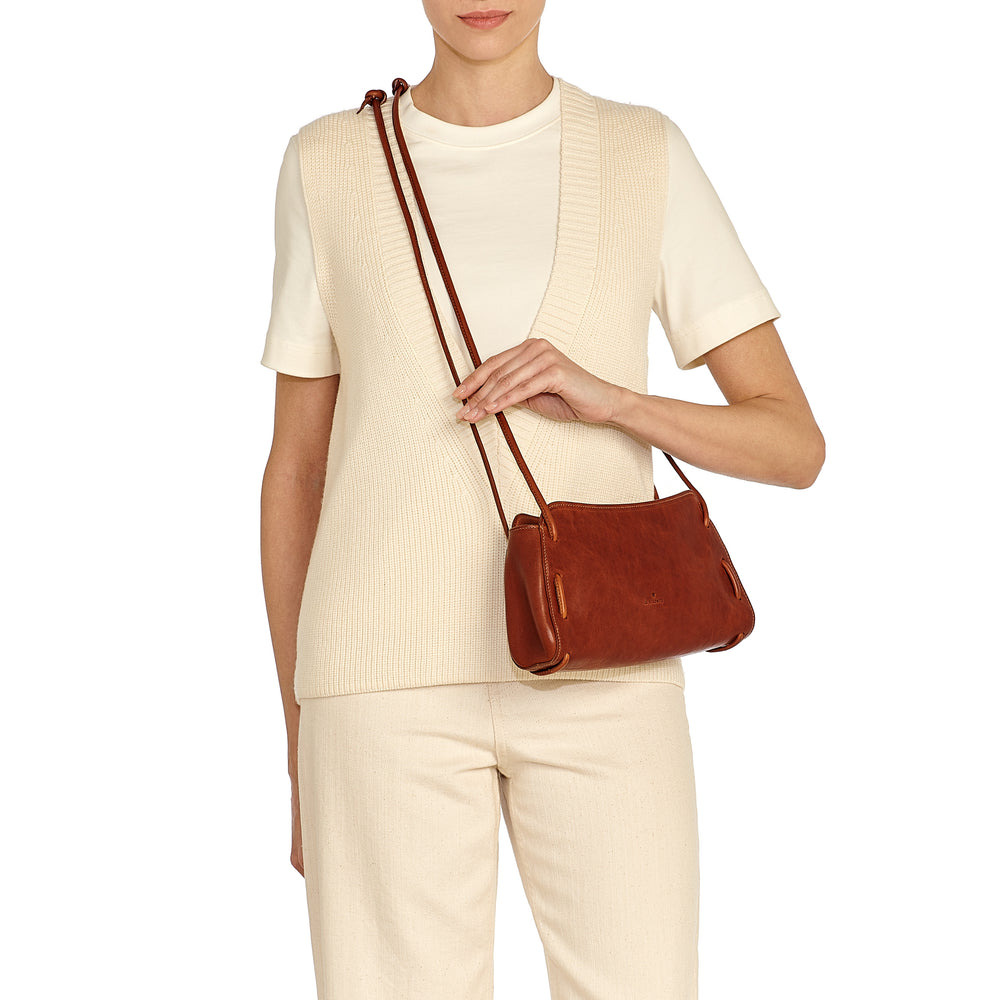 Snodo | Women's shoulder bag in vintage leather color sepia