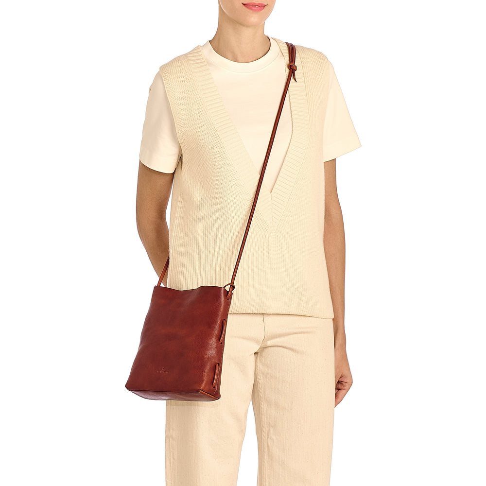 Snodo | Women's shoulder bag in vintage leather color sepia