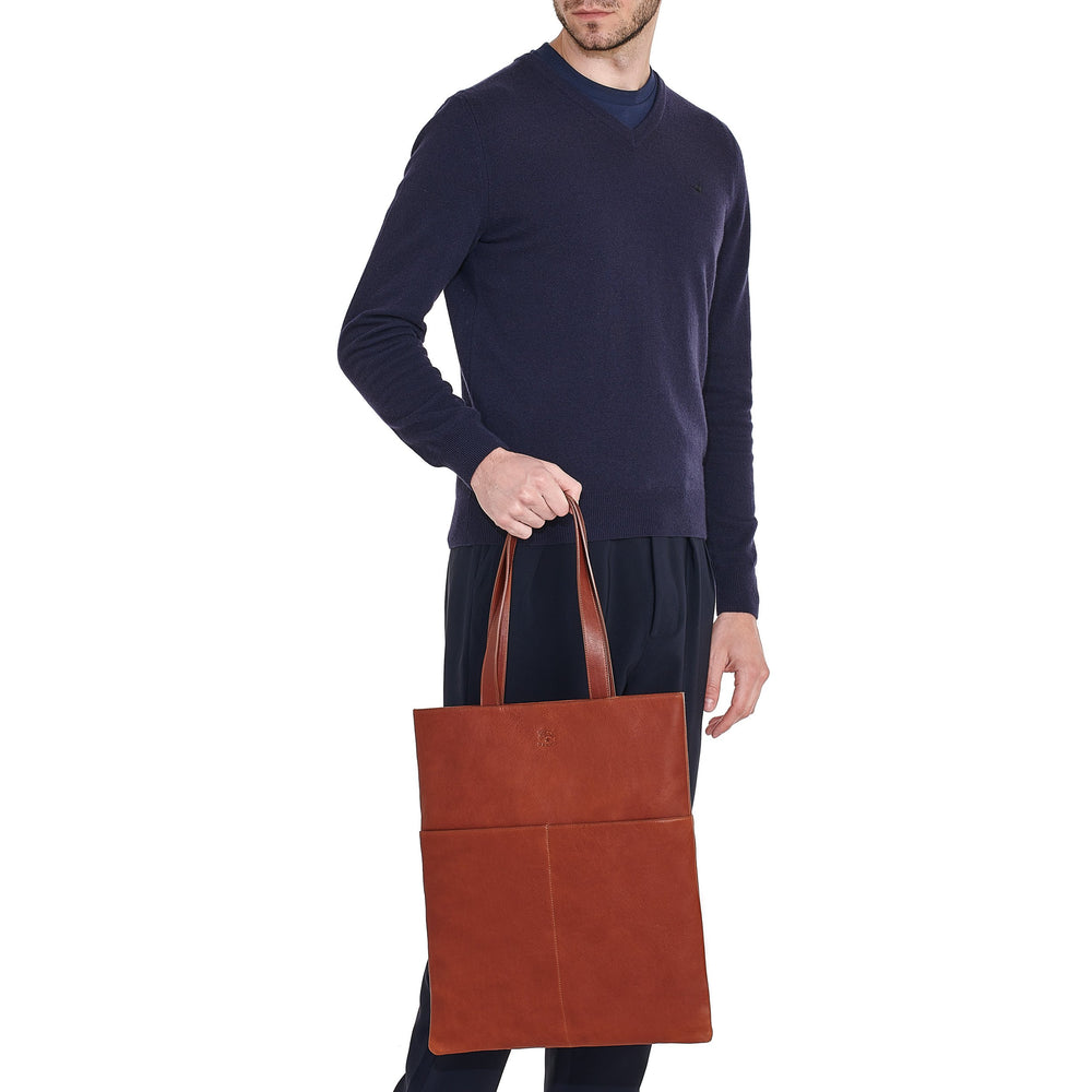 Oriuolo | Sac fourre-tout pour homme en cuir vintage couleur sépia