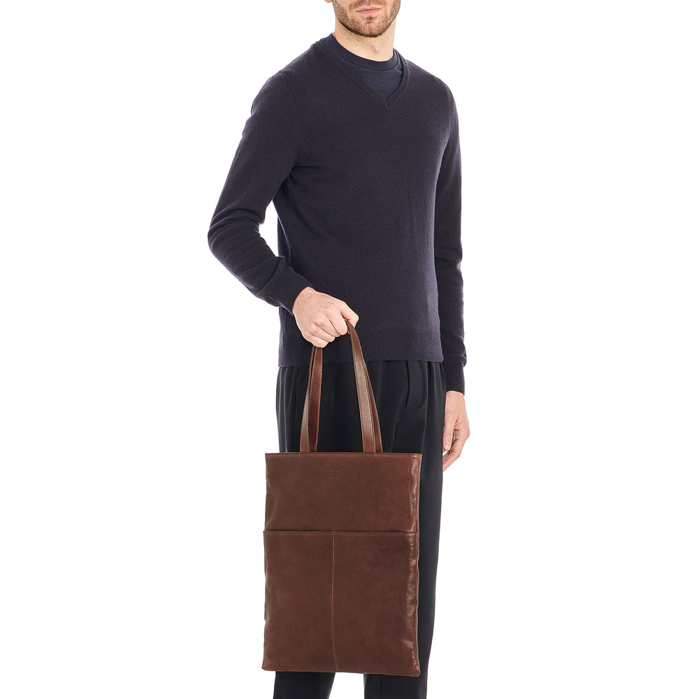 Oriuolo | Men's tote bag in vintage leather color coffee