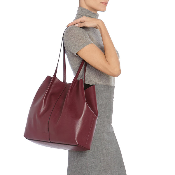 Nina | Sac fourre-tout pour femme en cuir couleur cerise noir