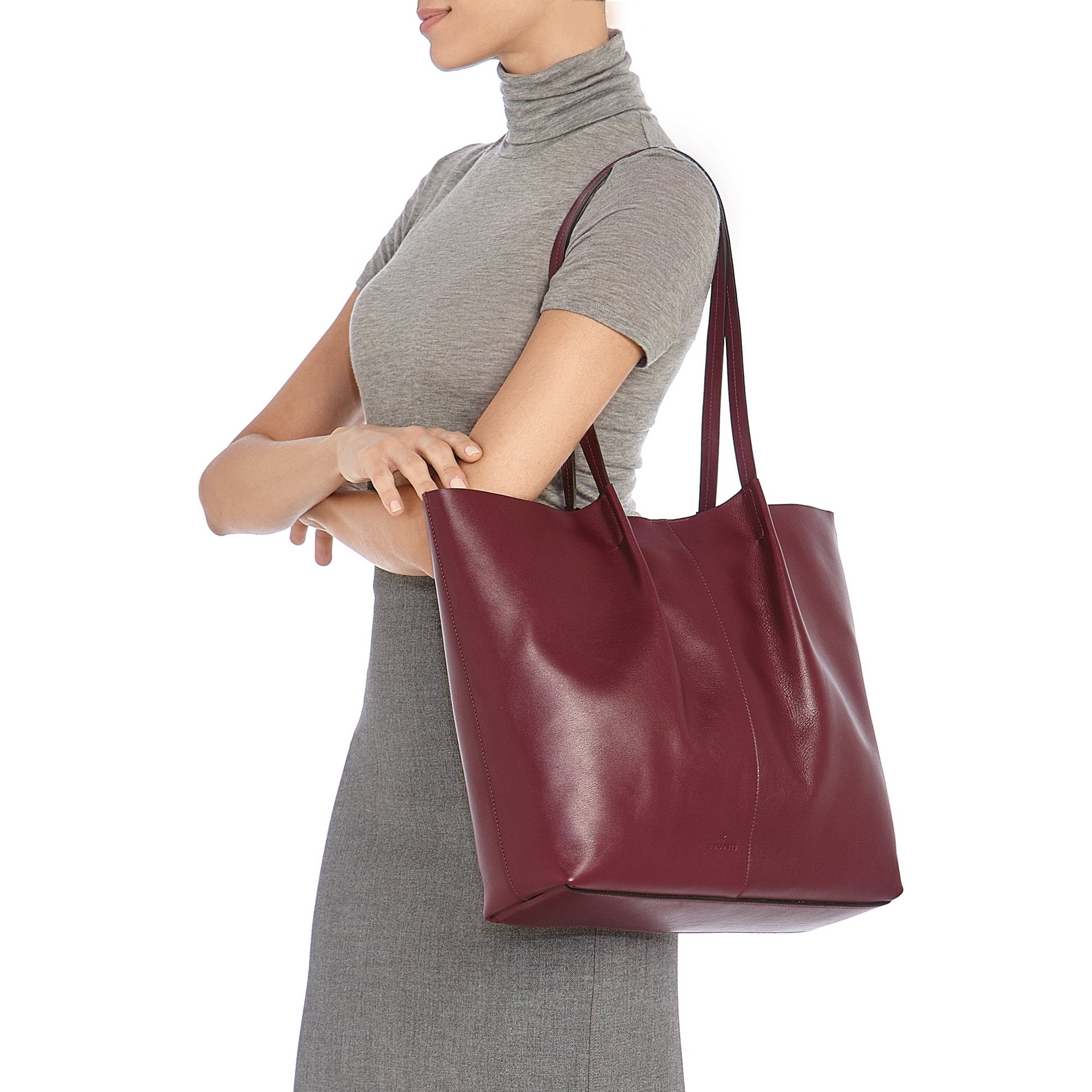 Nina | Women's tote bag in leather color black cherry