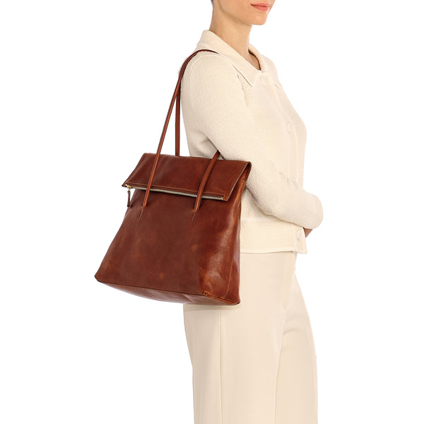 Anna | Women's tote bag in vintage leather color sepia