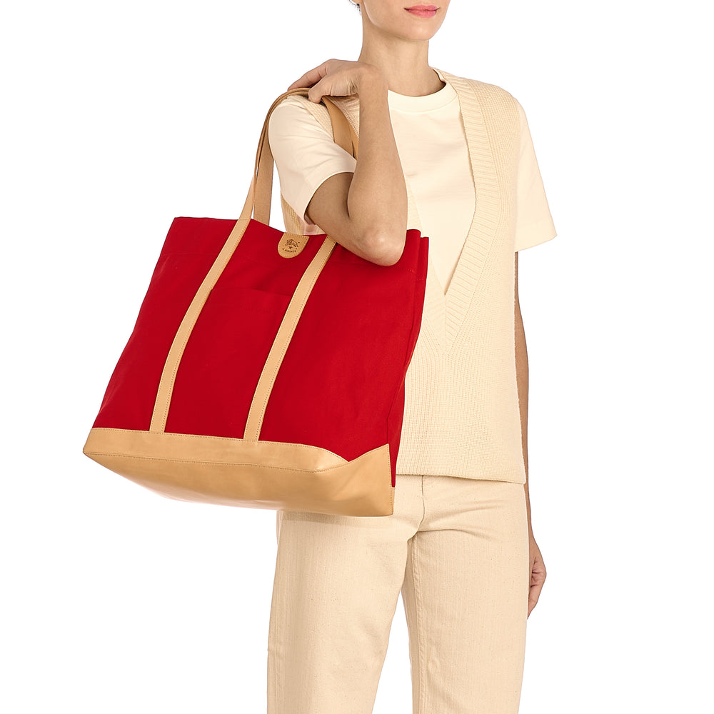 Sac fourre-tout pour femme en tissu couleur rouge/naturel