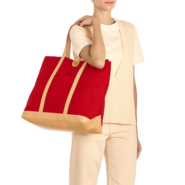 Sac fourre-tout pour femme en tissu couleur rouge/naturel