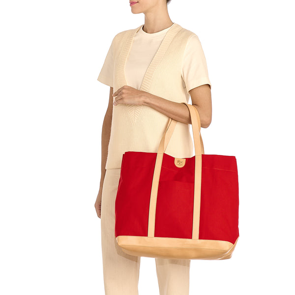 Sac fourre-tout pour femme en tissu couleur rouge/naturel