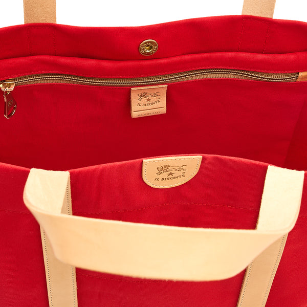 Sac fourre-tout pour femme en tissu couleur rouge/naturel